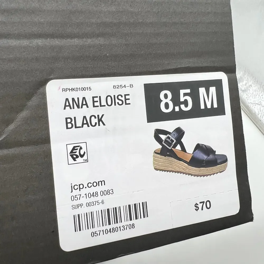 a.n.a Womens Eloise Wedge Sandals Black Casual Shoes Size 8.5M